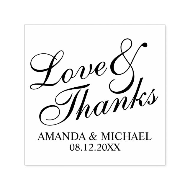 'Love & Thanks' Elegant Wedding Favour Self-inking Stamp (Design)