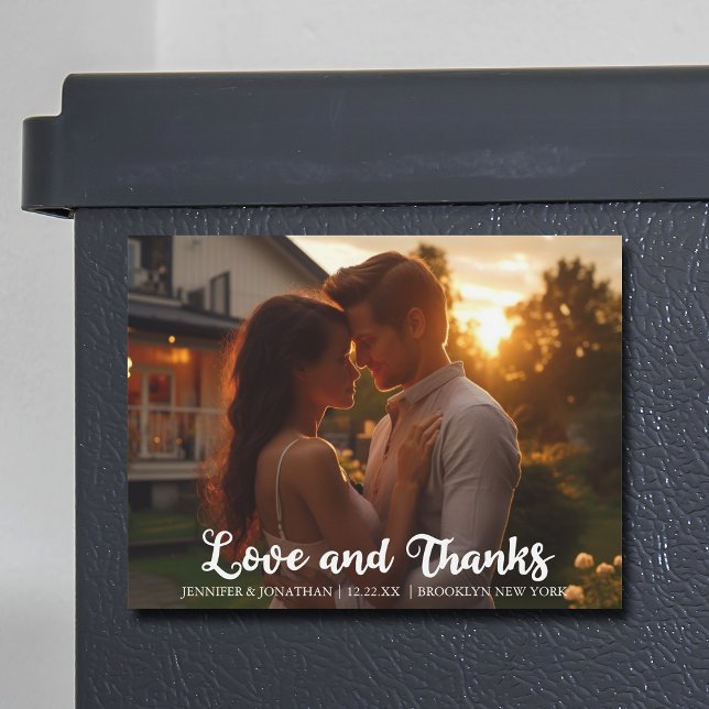 Love & Thanks Elegant Wedding Photo Magnet Card (Creator Uploaded)