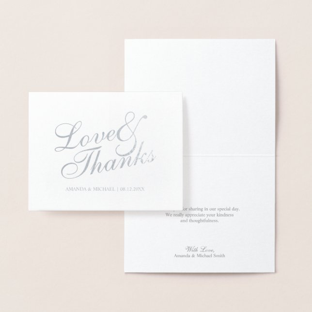 'Love&Thanks' Elegant Wedding Thank You Silver Foil Card (Display)