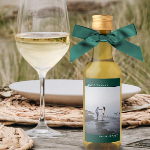 Love & Thanks Emerald Green Wedding Photo Mini Wine Label
