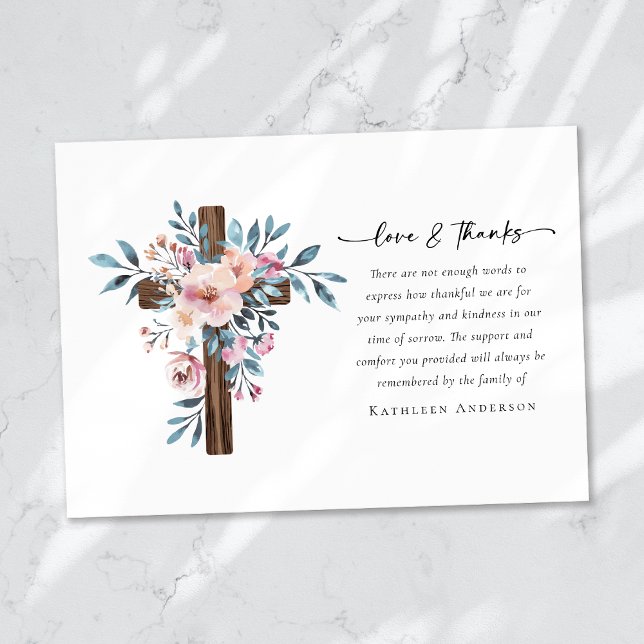 Love & Thanks Eucalyptus Cross Funeral Memorial Thank You Card (Creator Uploaded)