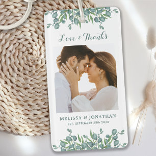 Love & Thanks Eucalyptus Greenery Photo Wedding Key Ring
