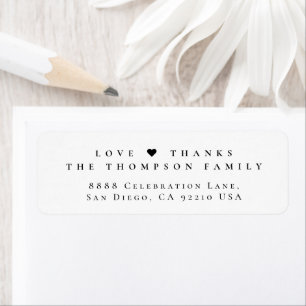Love & Thanks Family Elegant Minimalist Mailing Return Address Label