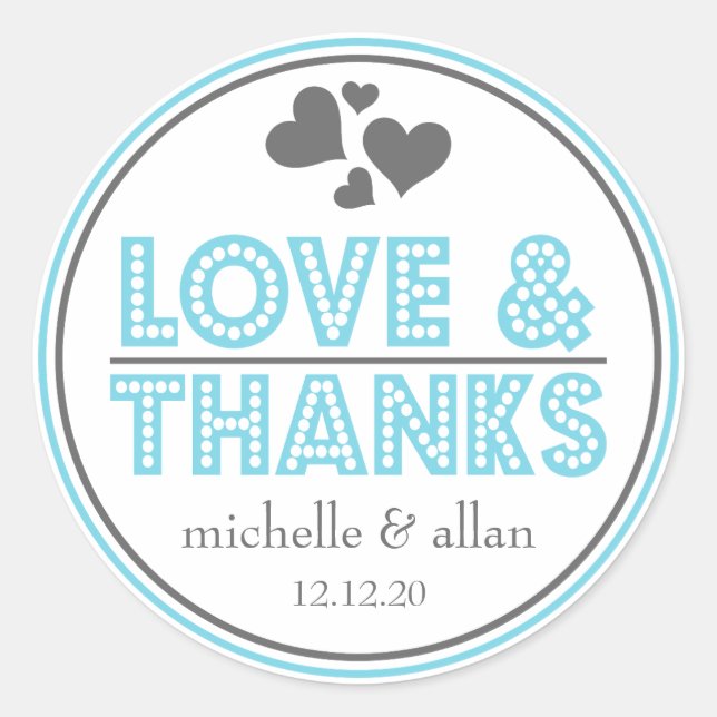 Love & Thanks Favour Stickers (Blue / Grey) (Front)
