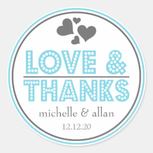 Love & Thanks Favour Stickers (Blue / Grey)