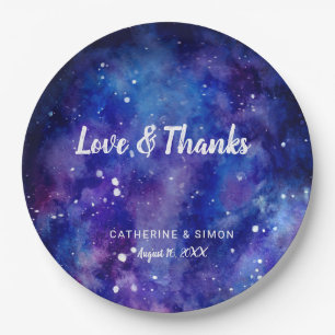 Love & Thanks Galaxy Wedding Starry Night Cute Paper Plate