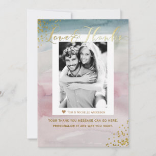 Love & Thanks Glam Watercolor Gold Thank You Photo Card