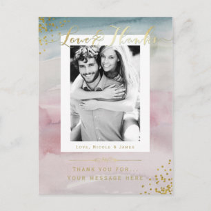 Love & Thanks Glam Watercolor Gold Thank You Photo Postcard