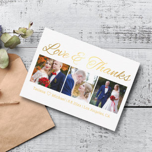 love & thanks gold chic wedding 3 photos collage   card