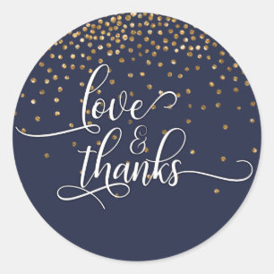 Love & Thanks, Gold Confetti w/ Midnight Blue Classic Round Sticker
