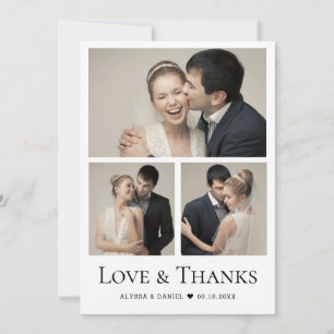 Love & Thanks Heart Modern Wedding Photo Collage Thank You Card