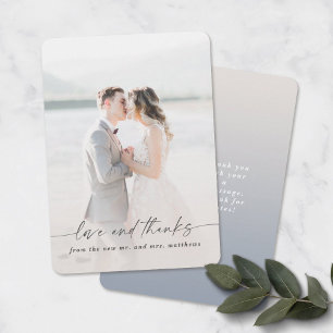 Love & Thanks Ivory & Blue Wedding Photo Overlay Thank You Card
