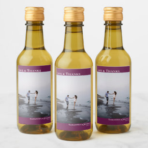 Love Thanks Magenta Plum Simple Wedding Photo Mini Wine Label