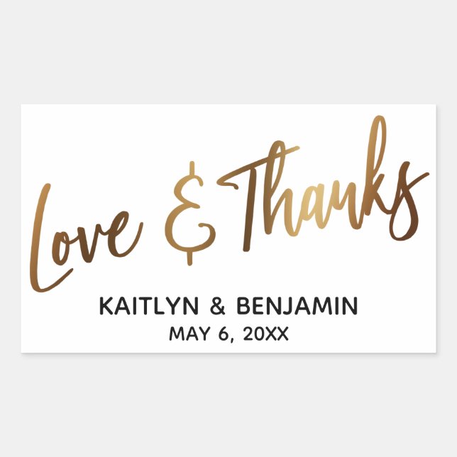 Love & Thanks Minimal Gold Handwriting Typography Rectangular Sticker (Front)