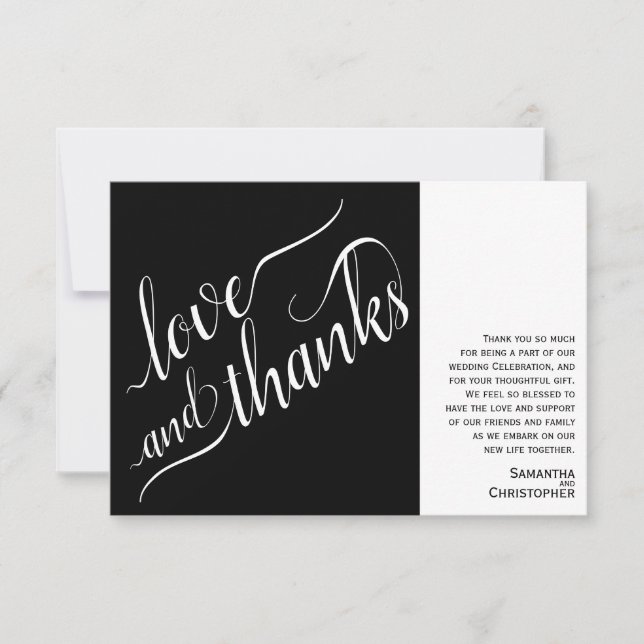Love & Thanks Minimalist 2 Pane w/Note Wedding Thank You Card (Front)