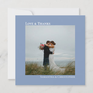 Love & Thanks Minimalist Dusty Blue Wedding Photo Thank You Card