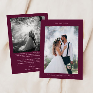 Love & Thanks Minimalist Wedding Photo Cranberry Thank You Card