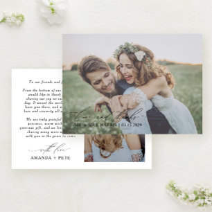 Love & Thanks Modern Calligraphy Photo Wedding Thank You Card