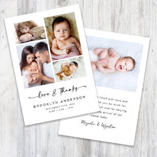 Love & Thanks Modern Four Photo New Baby  Thank You Card