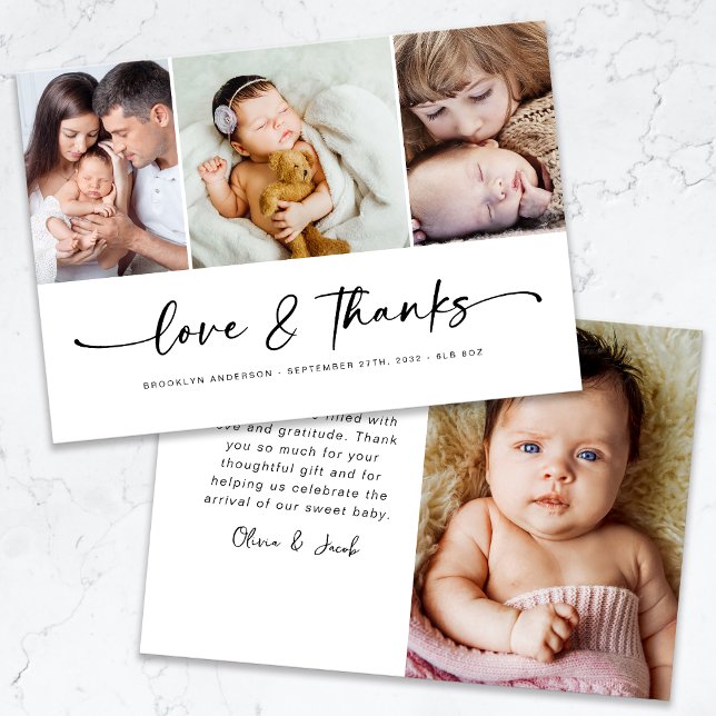 Love & Thanks Modern Four Photo New Baby  Thank You Card (Creator Uploaded)