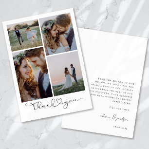 Love & Thanks Modern Four Photo Wedding Thank You Card