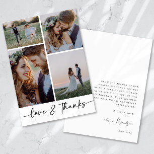 Love & Thanks Modern Four Photo Wedding Thank You Card