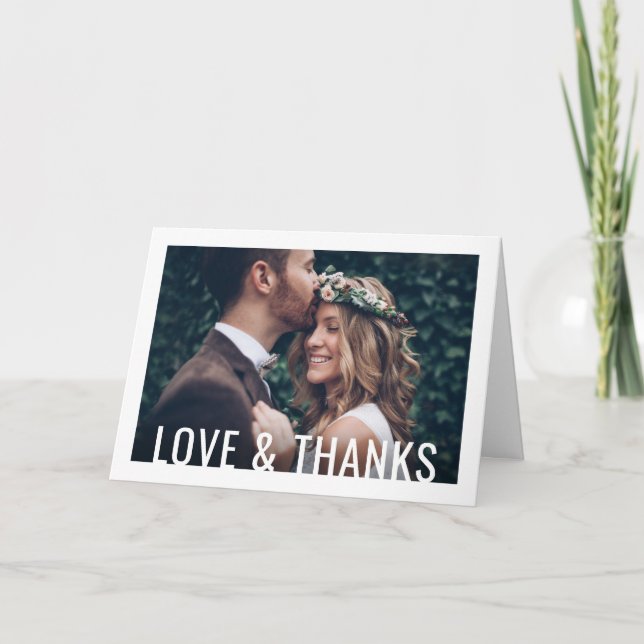 Love & Thanks Modern Simple 2 Photo Folded Wedding Thank You Card (Front)
