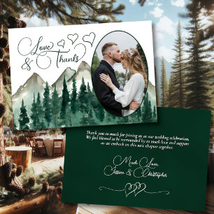 Love & Thanks Mountains & Pines Oval Photo Wedding Thank You Card