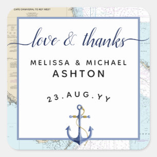 Love & Thanks Nautical Anchor Wedding   Florida Square Sticker