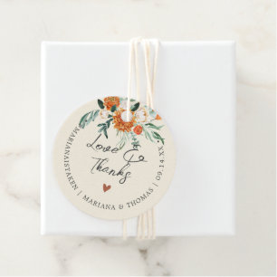 Love & Thanks Orange Flowers Ivory Wedding Favour Tags