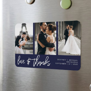 Love Thanks Photo Collage Hand-Lettered Navy Blue Magnet