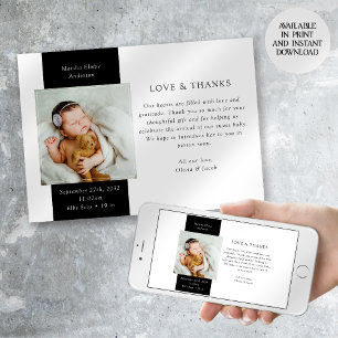 Love & Thanks Photo New Baby Birth Announcement