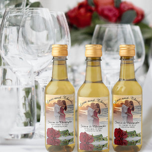 Love & Thanks Photo & Red Rose Wedding Mini Wine Label