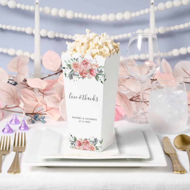 Love & Thanks Pink Rose Watercolor Wedding Chic Favour Box (Wedding)