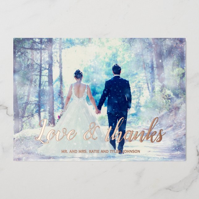 Love & thanks rose foil wedding thank you card (Front)