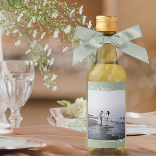 Love & Thanks Sage Green Simple Wedding Photo Mini Wine Label