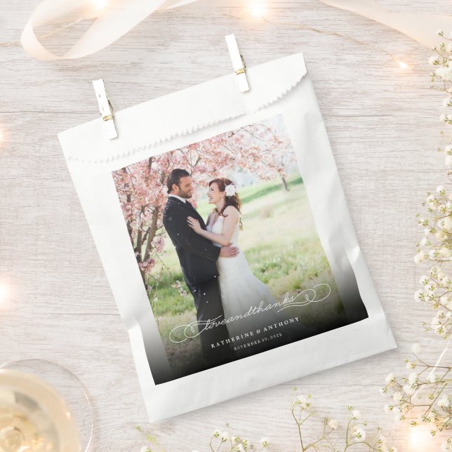 Love & Thanks Script Calligraphy Photo Wedding Favour Bag (Clipped)