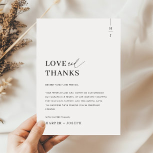 Love & Thanks Simple Elegant Wedding Thank You Place Card