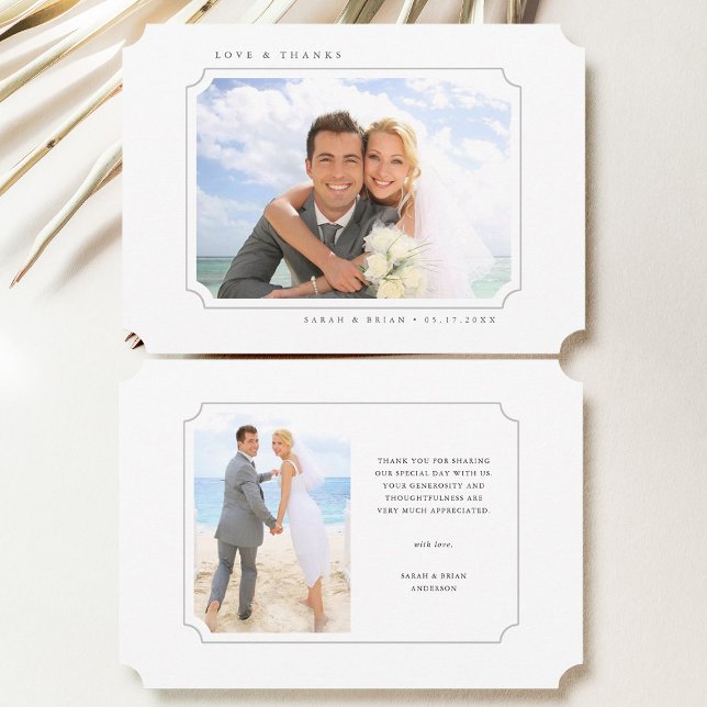 Love & Thanks Simple Wedding 2 Photo Thank You Card (Front & Back)