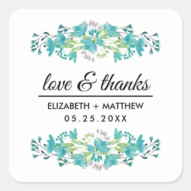 Love & Thanks. Spring Wildflowers Wedding Stickers (Front)