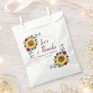 Love & Thanks Sunflower Burgundy Geometric Wedding Favour Bag
