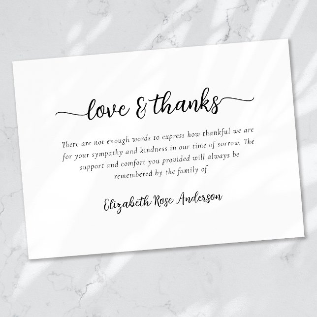 Love & Thanks Sympathy Funeral Thank You Card (Creator Uploaded)