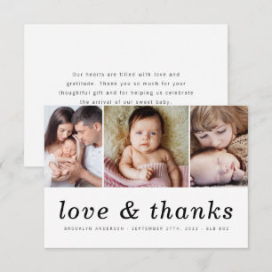Love & Thanks Three Photo New Baby Thank You Card