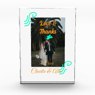 Love & thanks wedding couple photo modern add oran block