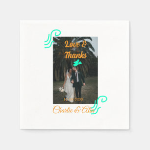 Love & thanks wedding couple photo modern add oran napkin