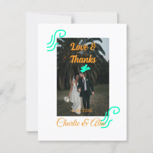 Love & thanks wedding couple photo modern add oran postcard