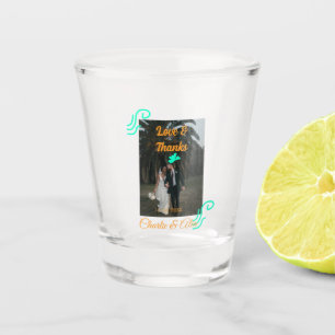 Love & thanks wedding couple photo modern add oran shot glass