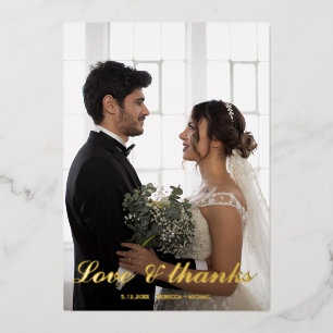 Love & thanks wedding foil thank you card. holiday card