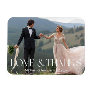 love & thanks wedding photo chic white typography magnet