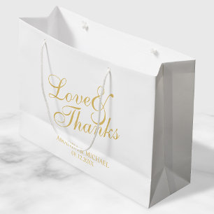 'Love & Thanks' White & Gold Elegant Wedding Favou Large Gift Bag